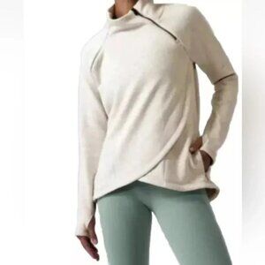 Athleta Cozy Karma Asym Pullover Sz XL Natural Heather Funnel Neck Fleece Jacket